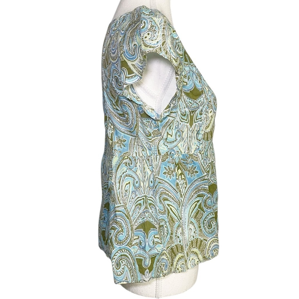 Dorothee Bis Paisley Print Green and Blue Women's Top - Picture 3 of 15